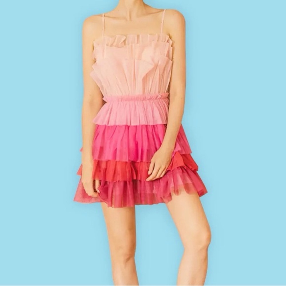 NWT Storia Strapless Dress with Pink and Purple Layers - Picture 2 of 8